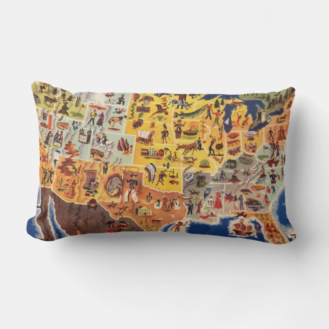 United States Map - Vacation and Play Lumbar Pillow (Front)