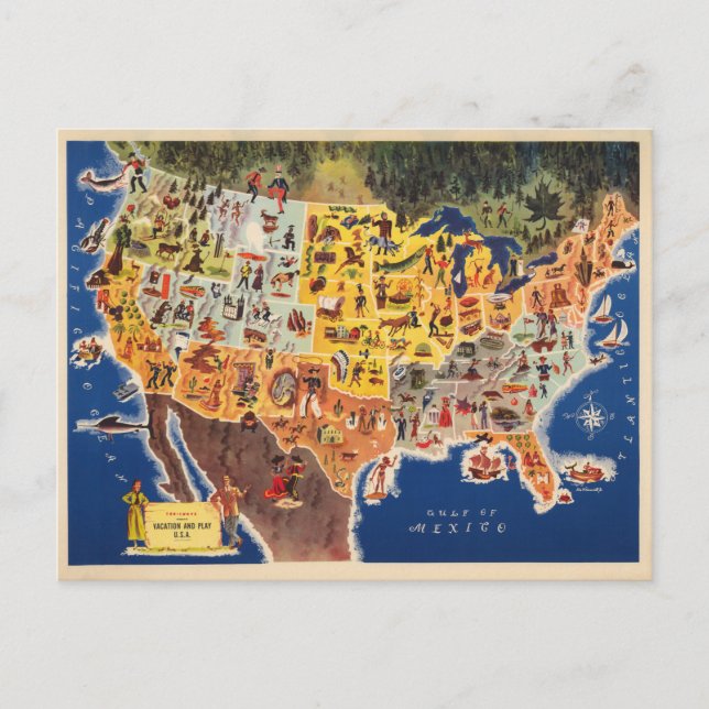 United States Map - Vacation and Play Postcard (Front)
