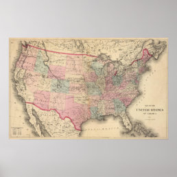 United States Map with Pony Express Route Poster