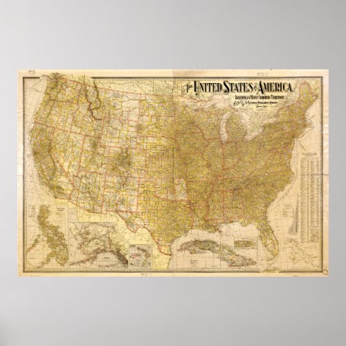 United States Map with Territories 1901 Poster