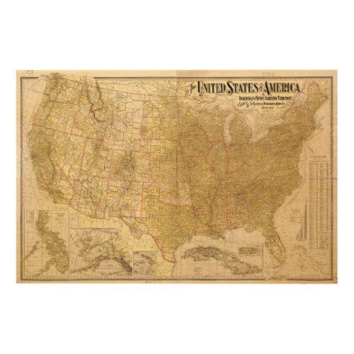 United States Map with Territories 1901 Wood Wall Art