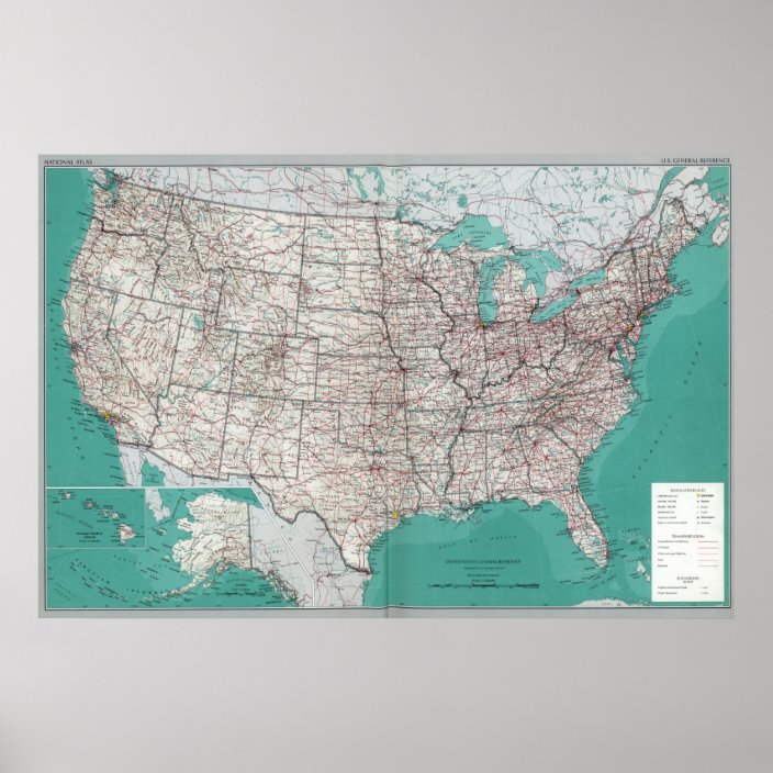 united states maps printed road map poster zazzlecom