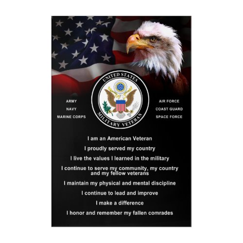 United States Military VETERAN Creed Acrylic Print