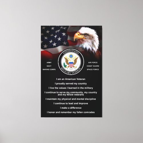 United States Military VETERAN Creed Canvas Print