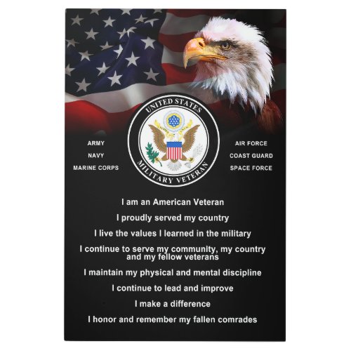 United States Military VETERAN Creed Metal Print