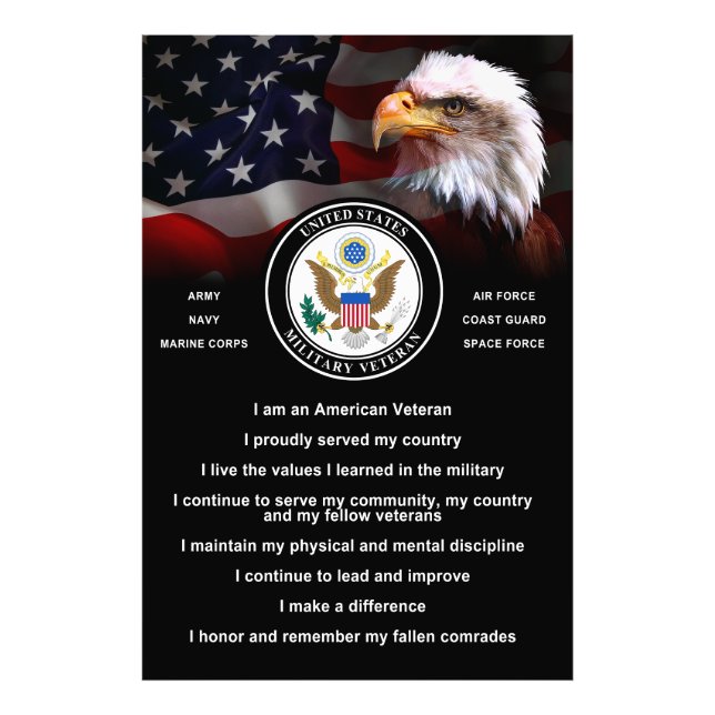 United States Military VETERAN Creed Photo Print (Front)