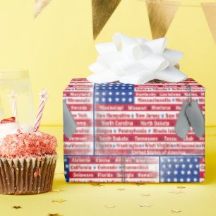United States Names With Dog Tags Wrapping Paper