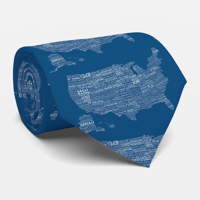 United States National Parks Typography Map Neck Tie (Rolled)