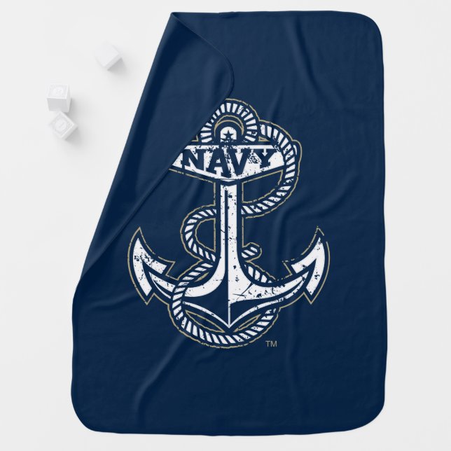 United States Naval Academy Anchor Distressed Baby Blanket (In Situ)