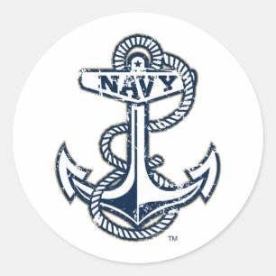 United States Naval Academy Anchor Distressed Classic Round Sticker