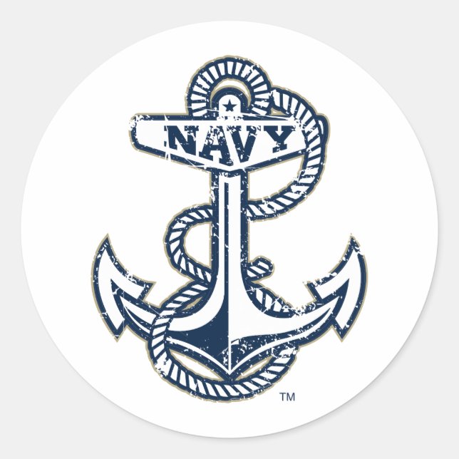 United States Naval Academy Anchor Distressed Classic Round Sticker (Front)