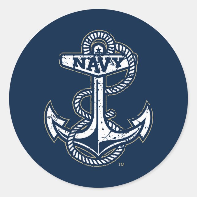 United States Naval Academy Anchor Distressed Classic Round Sticker (Front)