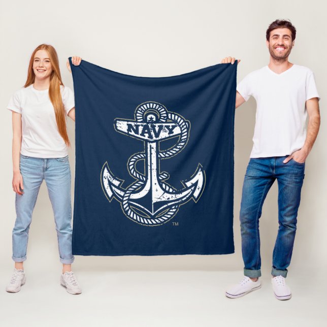 United States Naval Academy Anchor Distressed Fleece Blanket (In Situ)