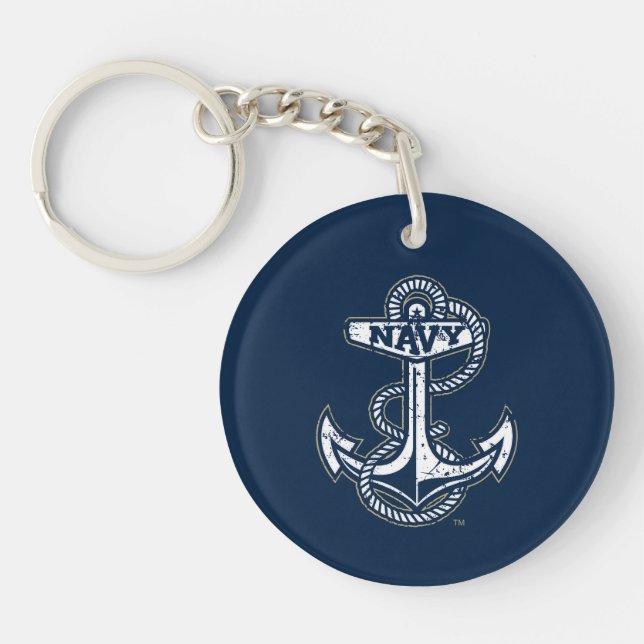 United States Naval Academy Anchor Distressed Keychain (Front)