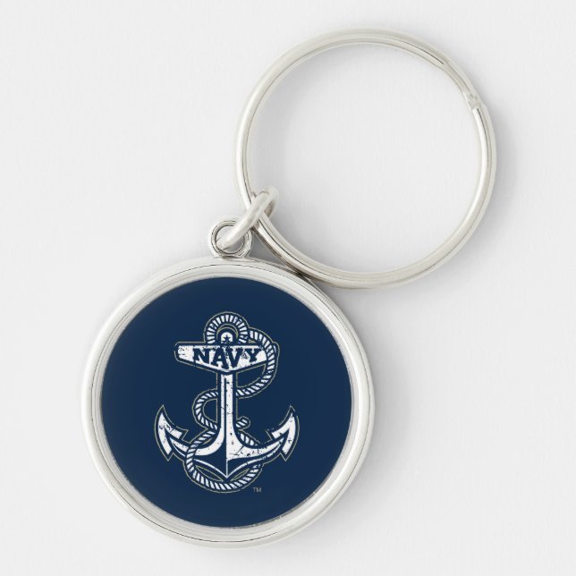 United States Naval Academy Anchor Distressed Keychain (Front)