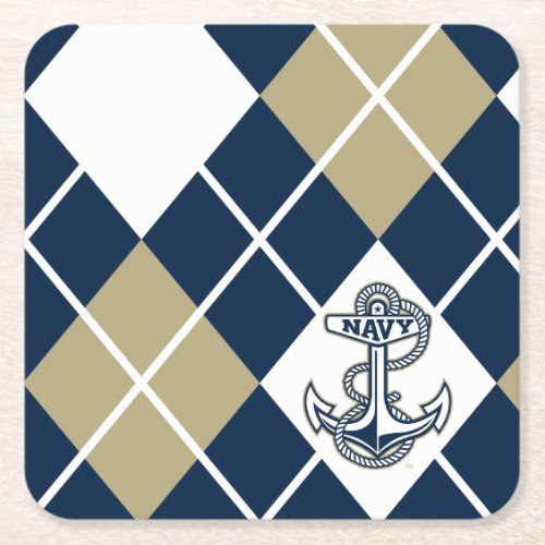 United States Naval Academy Argyle Pattern Square Paper Coaster
