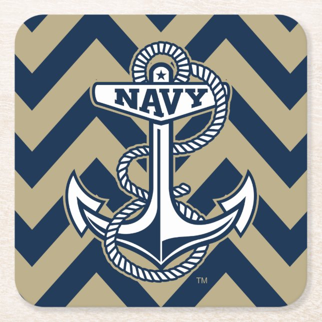 United States Naval Academy Chevron Pattern Square Paper Coaster (Front)
