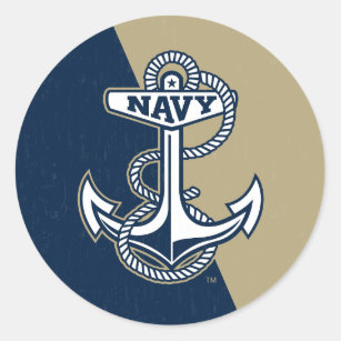 United States Naval Academy Color Block Distressed Classic Round Sticker