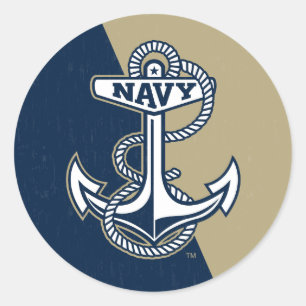 United States Naval Academy Color Block Distressed Classic Round Sticker