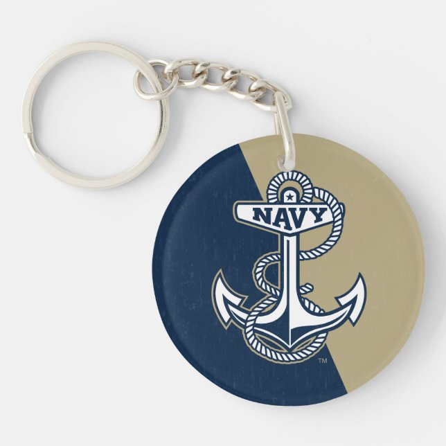 United States Naval Academy Color Block Distressed Keychain (Front)