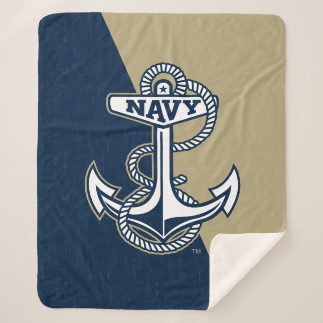 United States Naval Academy Color Block Distressed Sherpa Blanket (Front)