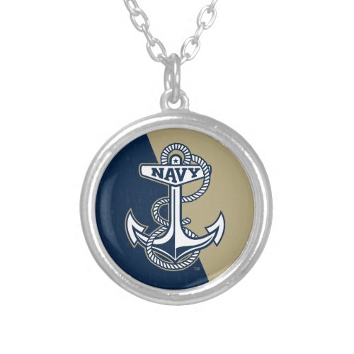 United States Naval Academy Color Block Distressed Silver Plated Necklace