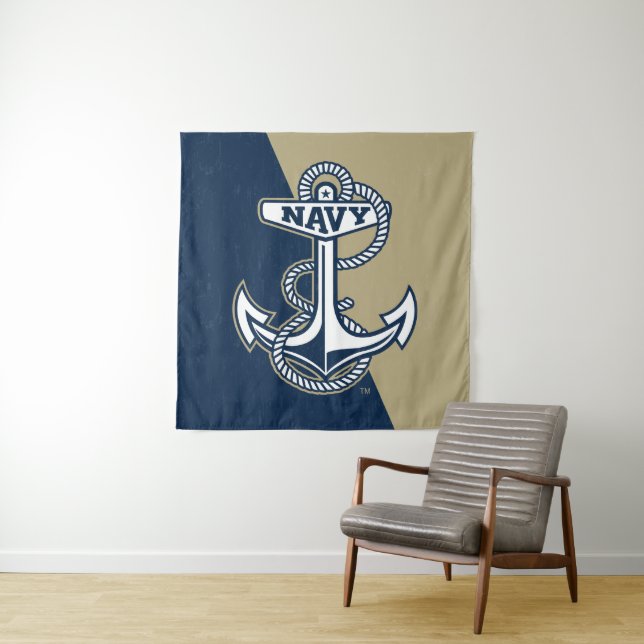 United States Naval Academy Color Block Distressed Tapestry (In Situ)