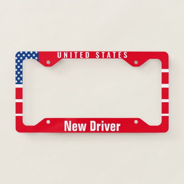 United States New Driver American Flag Emblem License Plate Frame (Front)