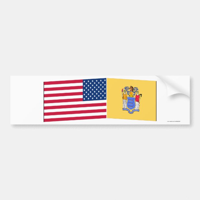United States & New Jersey Flags Bumper Sticker (Front)