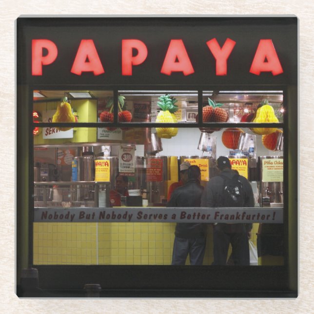 United States, New York. Gray's Papaya: window Glass Coaster (Front)