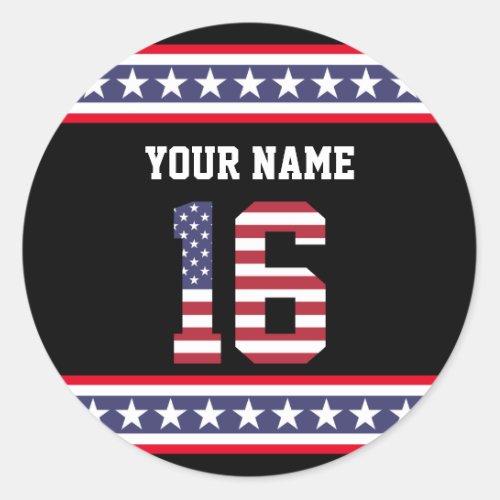 United States Number 16 Personalized Classic Round Sticker