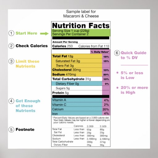 United States Nutritional Fact Label Detail Chart Poster | Zazzle