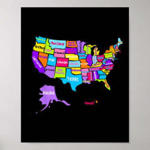 United States Of America Colorful Map With State N Poster