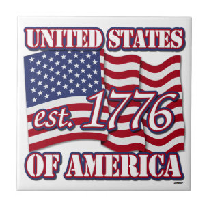 United States Of America est 1776 with USA Flag Tile