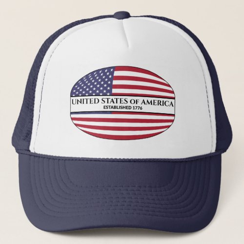 United States of America Established 1776 USA Flag Trucker Hat