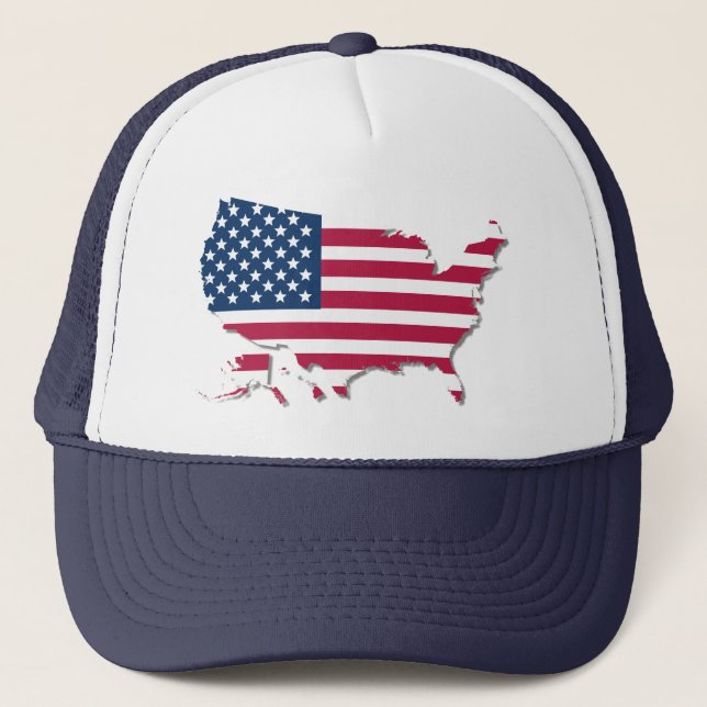 United States of America Flag and Map Patriotic Trucker Hat (Front)