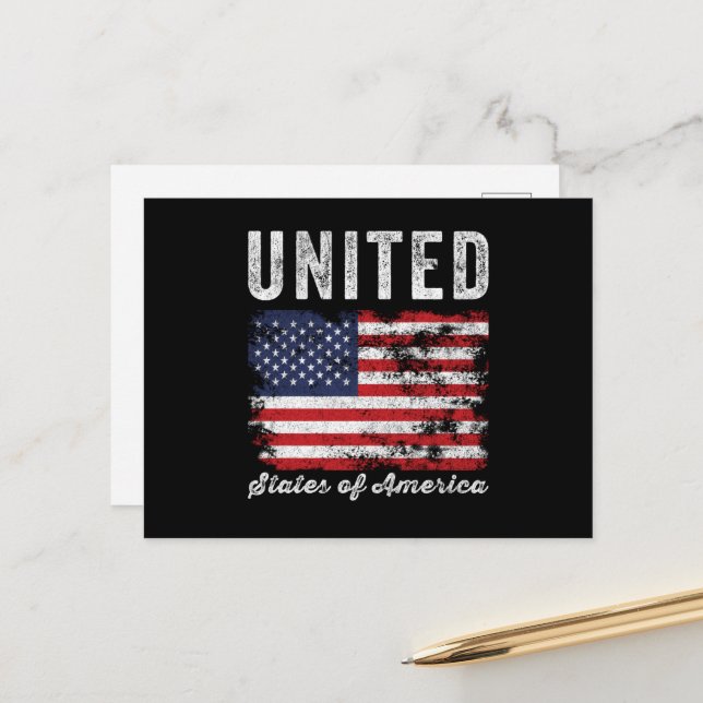 United States of America Flag Distressed Postcard (Front/Back In Situ)