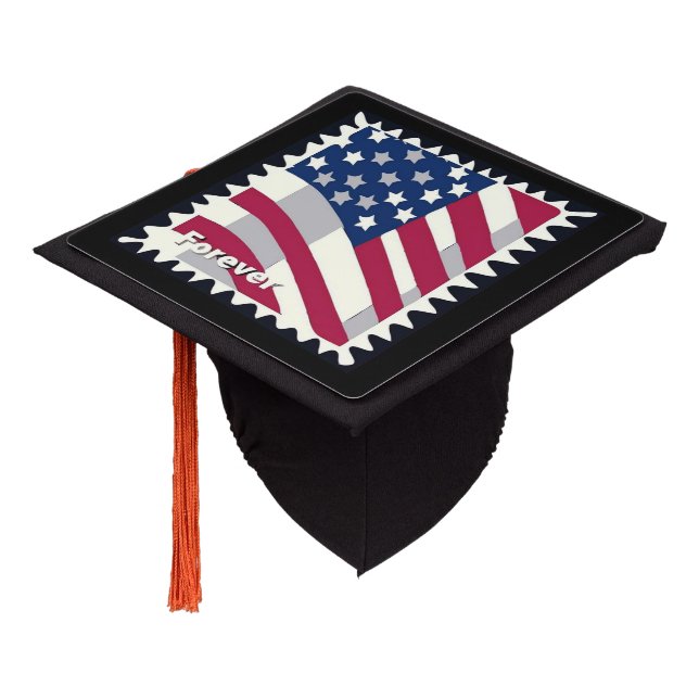 UNITED STATES OF AMERICA FLAG FOREVER STAMP GRADUATION CAP TOPPER (Angled)