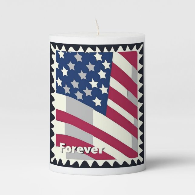 UNITED STATES OF AMERICA FLAG FOREVER STAMP PILLAR CANDLE (Front)