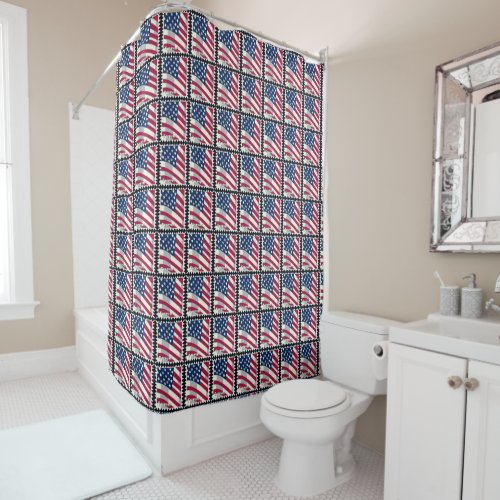 UNITED STATES OF AMERICA FLAG FOREVER STAMP SHOWER CURTAIN