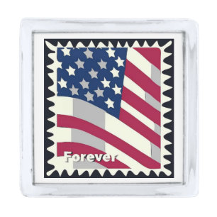 UNITED STATES OF AMERICA FLAG FOREVER STAMP SILVER FINISH LAPEL PIN