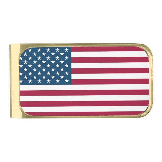 United States of America Flag Gold Finish Money Clip (Front)