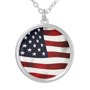UNITED STATES OF AMERICA FLAG SILVER PLATED NECKLA NECKLACE