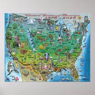 United States of America Fun Map Poster
