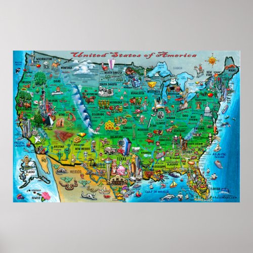 United States of America Fun Map Poster