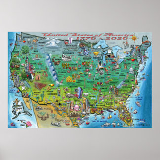 United States of America Fun Map Poster