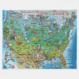 United States of America Fun Map Poster Fleece Blanket