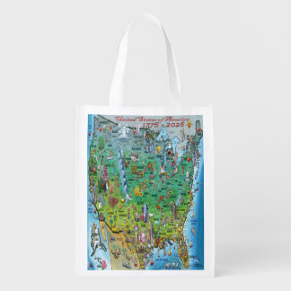 United States of America Fun Map Poster Grocery Bag
