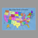 United States of America Geography Map Educational Placemat