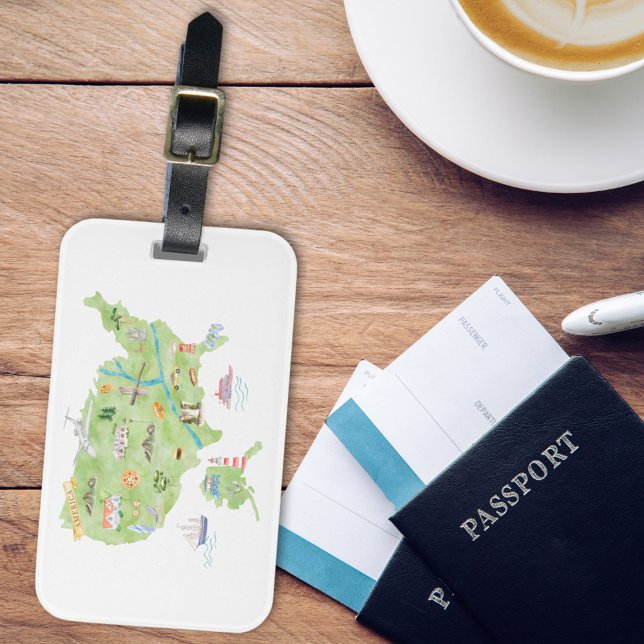 United States of America Illustrated Map Luggage Tag (In situ)